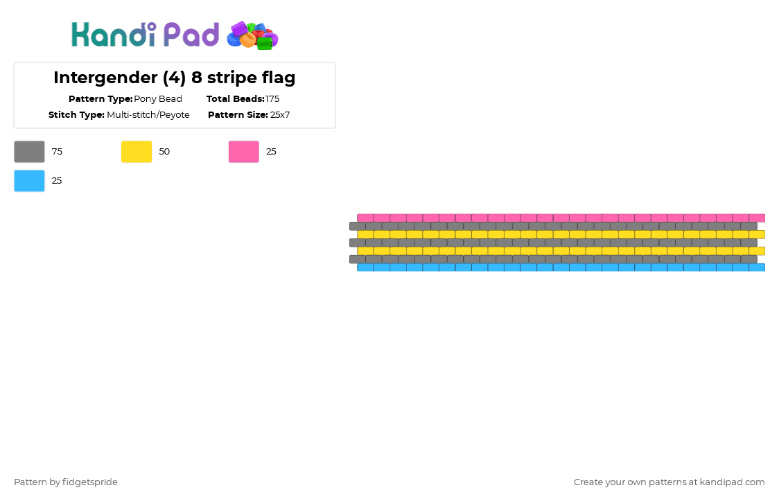 Intergender (4) 8 stripe flag - Pony Bead Pattern by fidgetspride on Kandi Pad - gray,yellow,pride,pride flag,intersex,intergender
