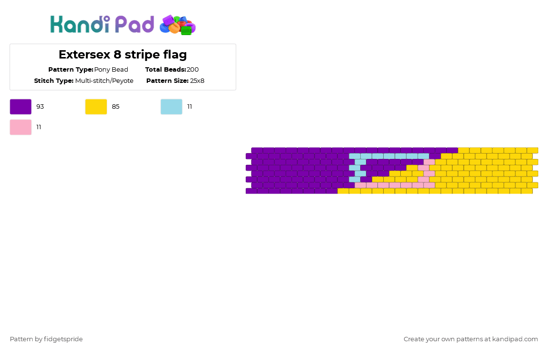 Extersex 8 stripe flag - Pony Bead Pattern by fidgetspride on Kandi Pad - purple,yellow,pride,pride flags,extersex