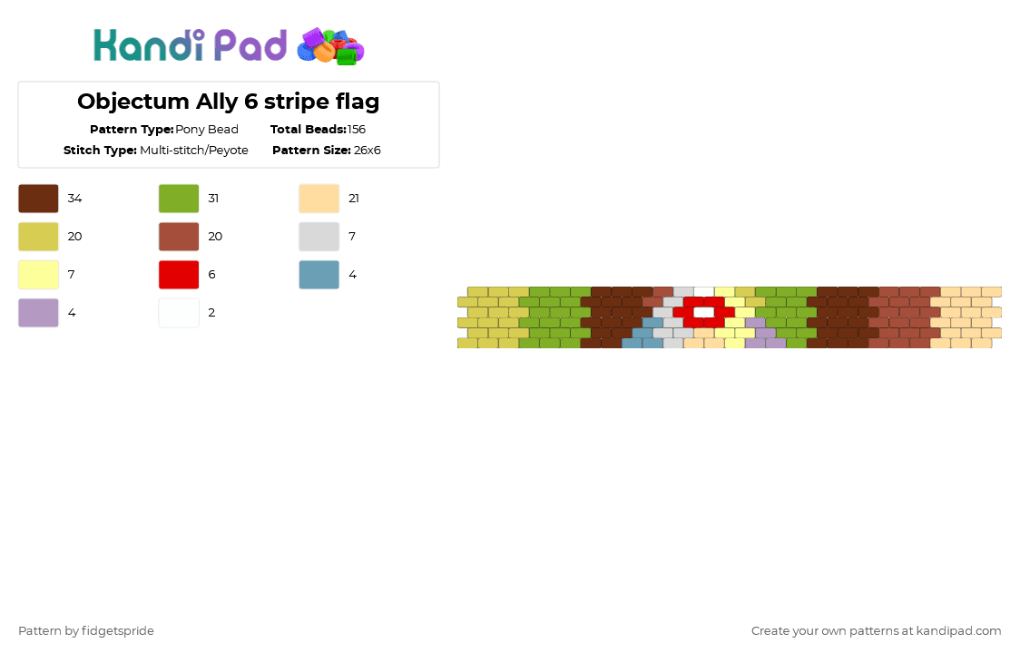 Objectum Ally 6 stripe flag - Pony Bead Pattern by fidgetspride on Kandi Pad - green,brown,red,colorful,pride,ally,objectum ally