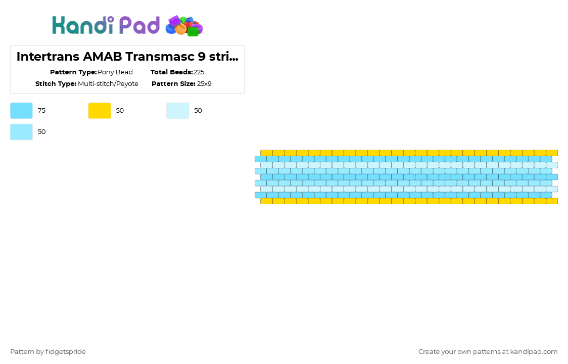 Intertrans AMAB Transmasc 9 stripe flag - Pony Bead Pattern by fidgetspride on Kandi Pad - light blue,pride,pride flag,intersex,trans,intertrans,transmasc,amab