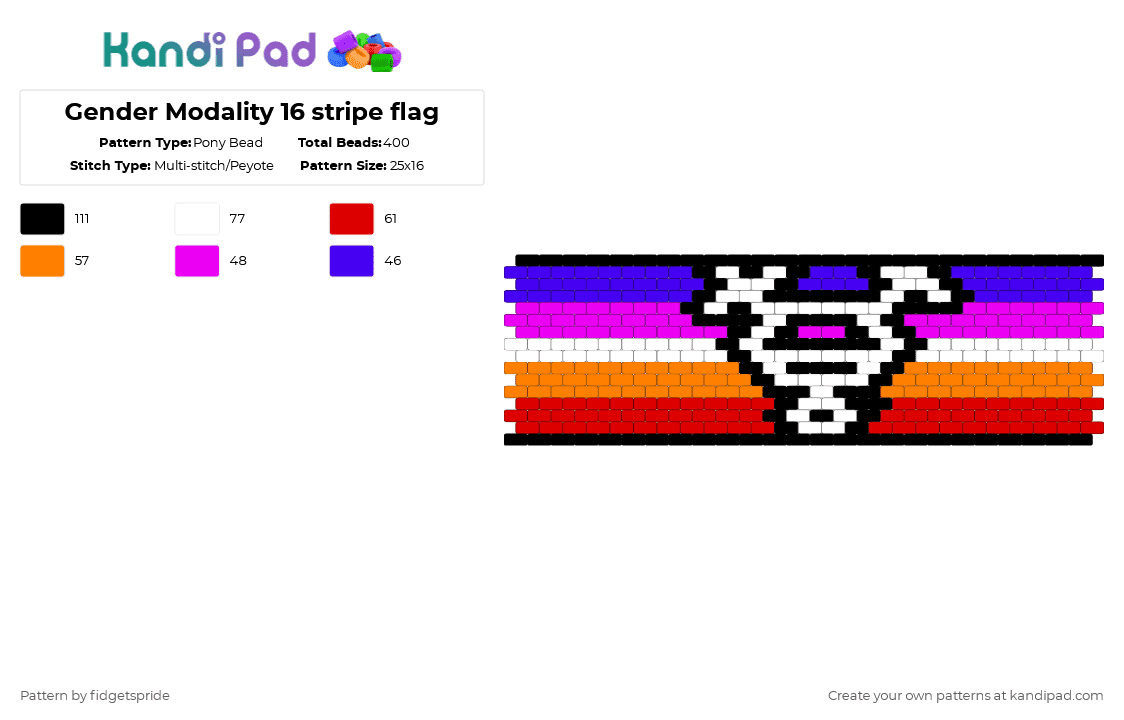Gender Modality 16 stripe flag - Pony Bead Pattern by fidgetspride on Kandi Pad - red,orange,pride,pride flag,gender,gender modality