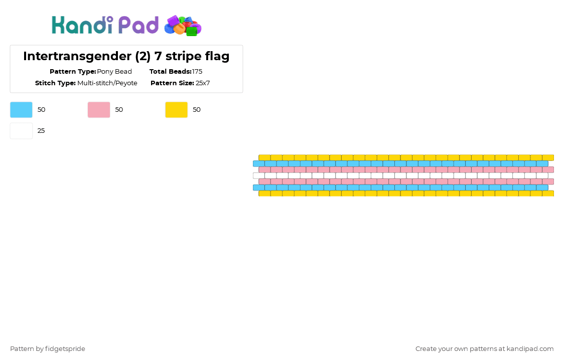 Intertransgender (2) 7 stripe flag - Pony Bead Pattern by fidgetspride on Kandi Pad - light blue,pink,yellow,pride,pride flag,intersex,intertransgender,trans