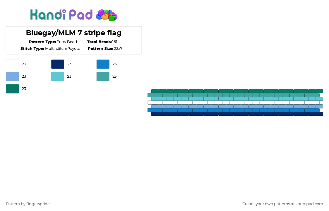 Bluegay/MLM 7 stripe flag - Pony Bead Pattern by fidgetspride on Kandi Pad - blue,light blue,teal,pride,pride flag,gay