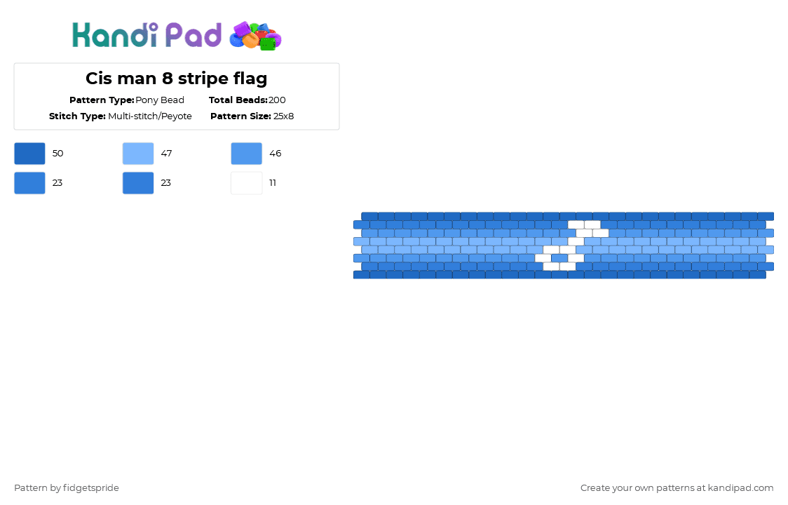 Cis man 8 stripe flag - Pony Bead Pattern by fidgetspride on Kandi Pad - blue,light blue,pride,cis,masc