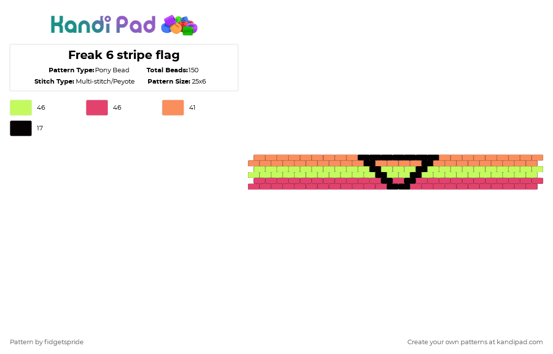 Freak 6 stripe flag - Pony Bead Pattern by fidgetspride on Kandi Pad - yellow,pink,pride,pride flag,freak,gender expression