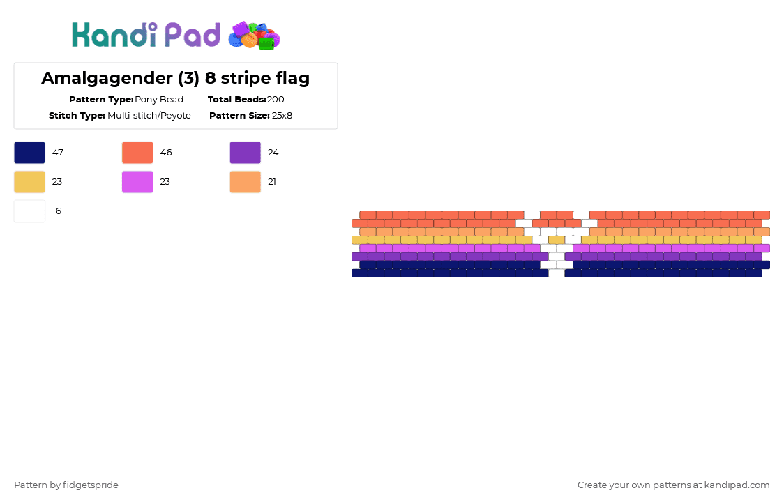 Amalgagender (3) 8 stripe flag - Pony Bead Pattern by fidgetspride on Kandi Pad - orange,purple,pride,pride flag,intersex,amalgagender,gender