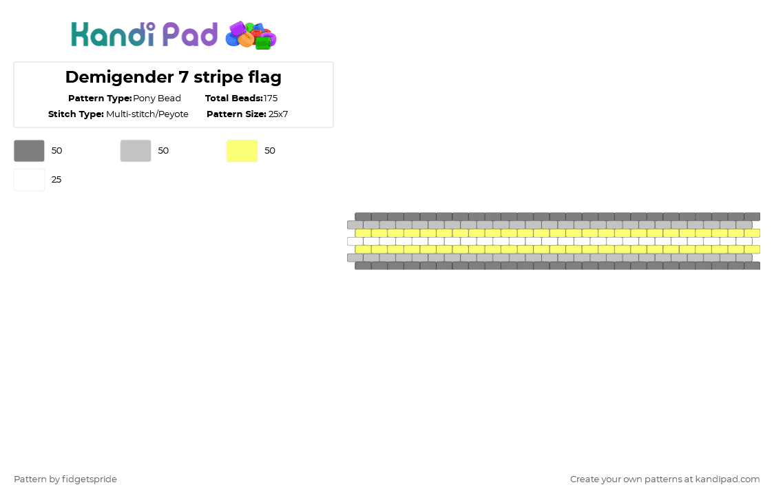 Demigender 7 stripe flag - Pony Bead Pattern by fidgetspride on Kandi Pad - gray,beige,yellow,pride,pride flag,gender,demi,demigender