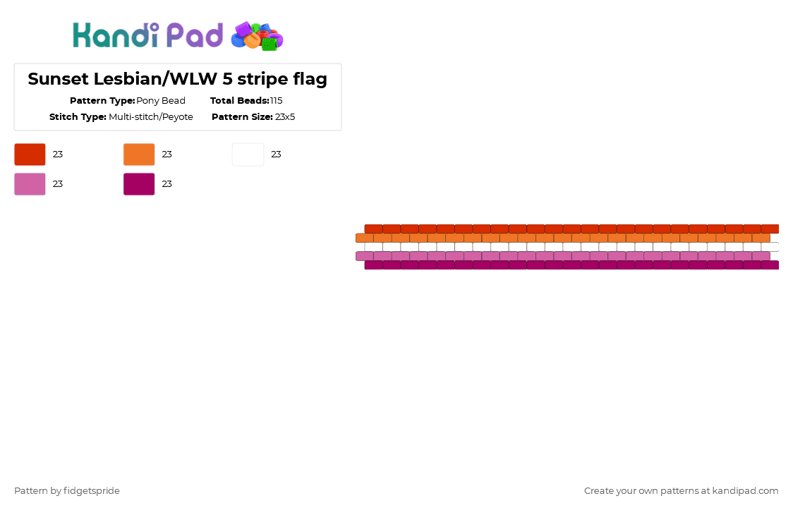 Sunset Lesbian/WLW 5 stripe flag - Pony Bead Pattern by fidgetspride on Kandi Pad - pink,pride flag,pride,lesbian