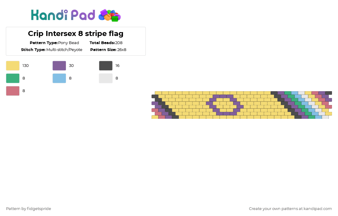 Crip Intersex 8 stripe flag - Pony Bead Pattern by fidgetspride on Kandi Pad - yellow,pride,pride flag,disability,neurodivergent,disability flag,intersex,crip