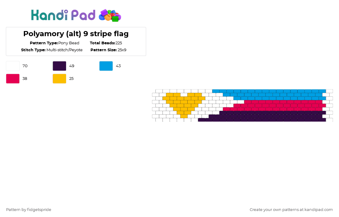 Polyamory (alt) 9 stripe flag - Pony Bead Pattern by fidgetspride on Kandi Pad - light blue,red,purple,pride,pride flag,poly,polyamorous