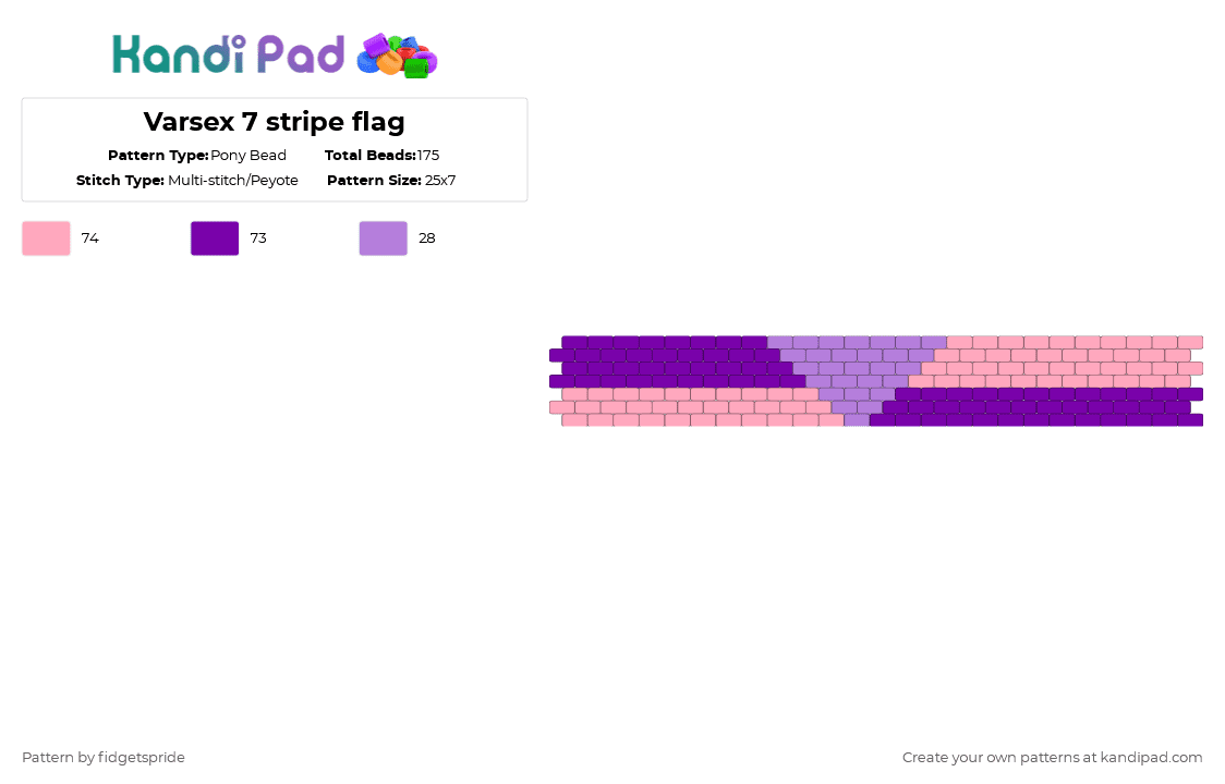 Varsex 7 stripe flag - Pony Bead Pattern by fidgetspride on Kandi Pad - pink,purple,pride,pride flag,intersex,varsex
