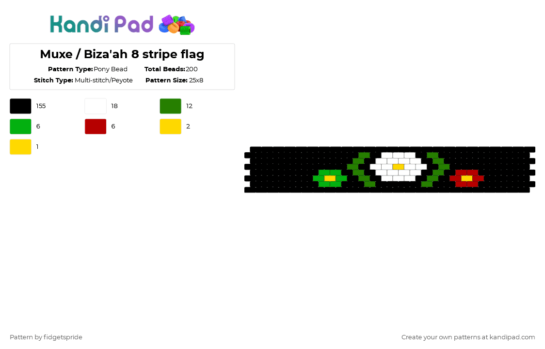 Muxe / Biza\'ah 8 stripe flag - Pony Bead Pattern by fidgetspride on Kandi Pad - black,green,pride,pride flags,muxe,bizaah