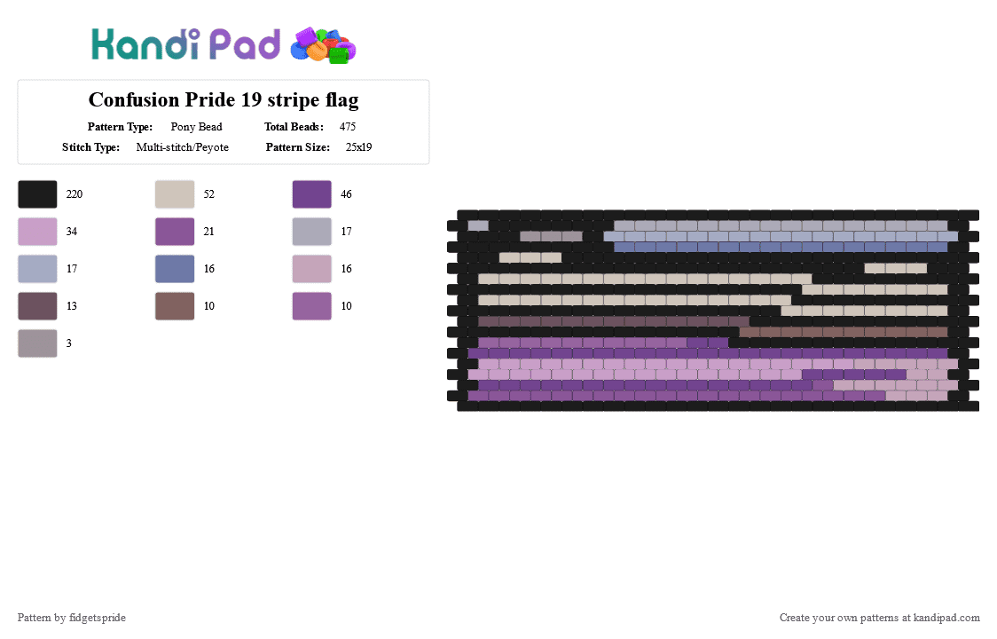 Confusion Pride 19 stripe flag - Pony Bead Pattern by fidgetspride on Kandi Pad - pink,pride,pride flag,confusion