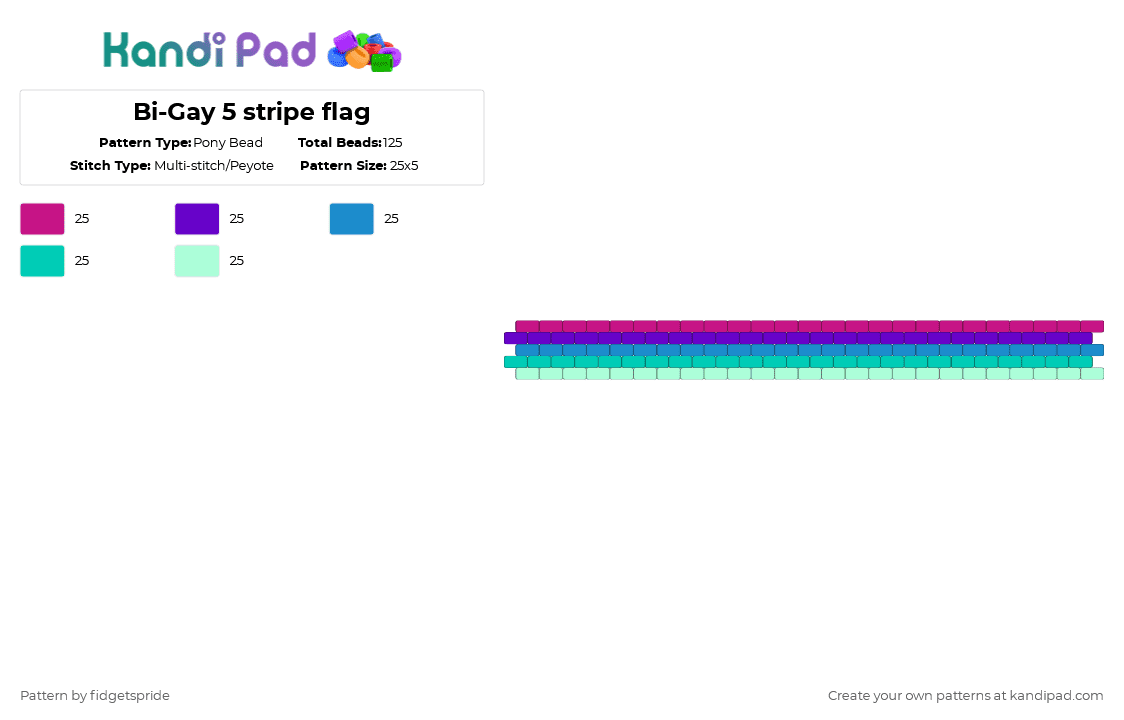 Bi-Gay 5 stripe flag - Pony Bead Pattern by fidgetspride on Kandi Pad - teal,pride,pride flag,bisexual,gay