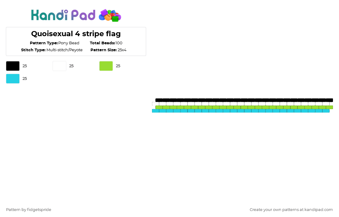 Quoisexual 4 stripe flag - Pony Bead Pattern by fidgetspride on Kandi Pad - green,light blue,pride,pride flag,quoisexual