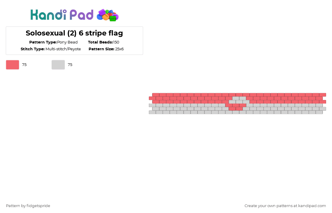Solosexual (2) 6 stripe flag - Pony Bead Pattern by fidgetspride on Kandi Pad - red,white,pride,pride flag,solo,solosexual