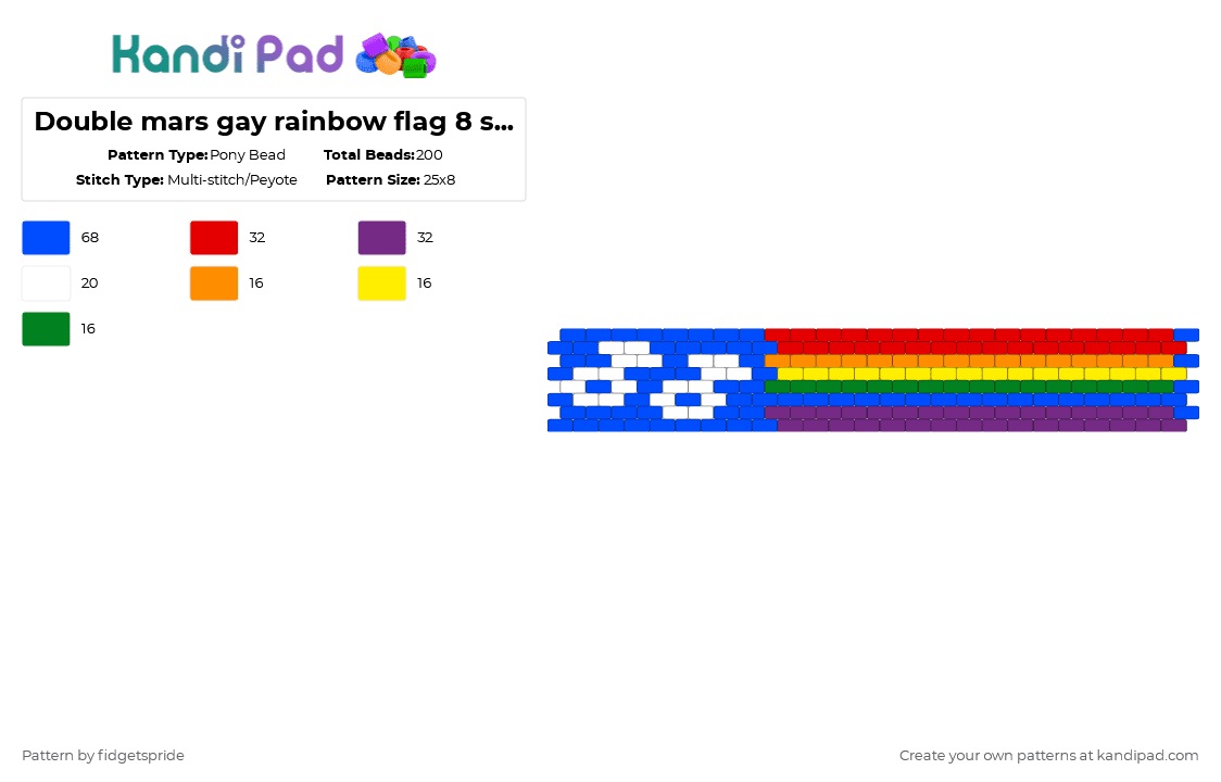 Double mars gay rainbow flag 8 stripe - Pony Bead Pattern by fidgetspride on Kandi Pad - blue,red,pink,pride,rainbow,gay,mlm