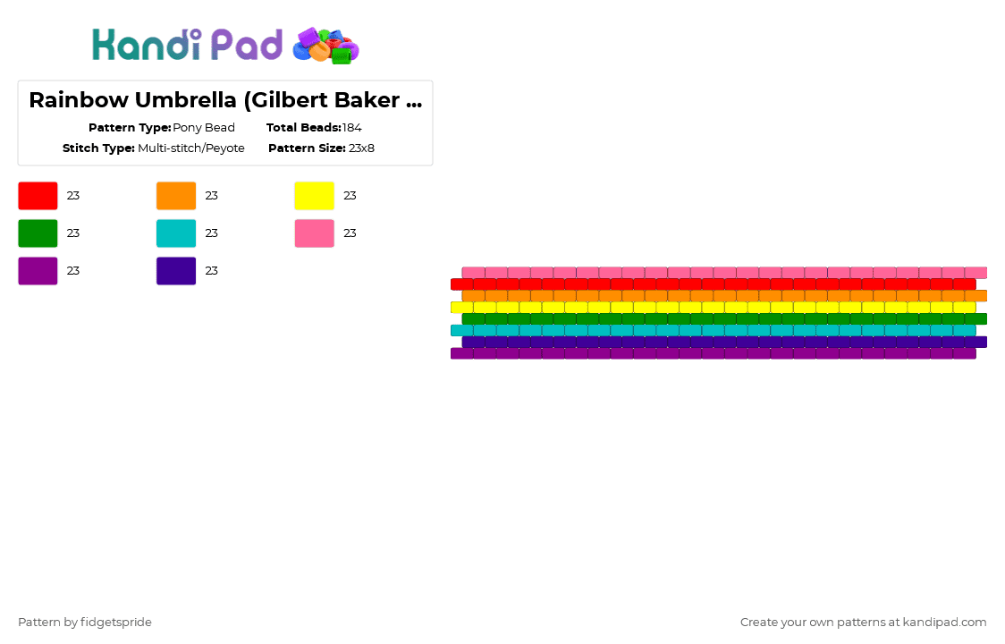 Rainbow Umbrella (Gilbert Baker style) 8 stripe flag - Pony Bead Pattern by fidgetspride on Kandi Pad - pink,pride,rainbow,bakers 8 flag,pride flag