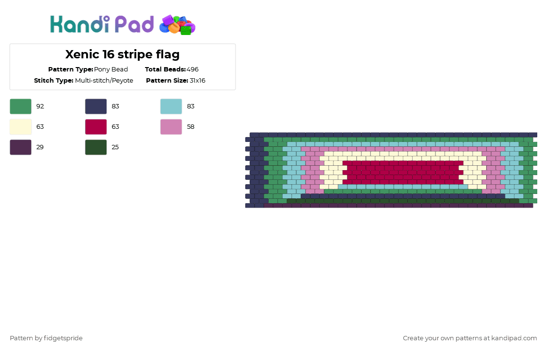 Xenic 16 stripe flag - Pony Bead Pattern by fidgetspride on Kandi Pad - pink,pride,pride flag,xenic,xenogender,gender