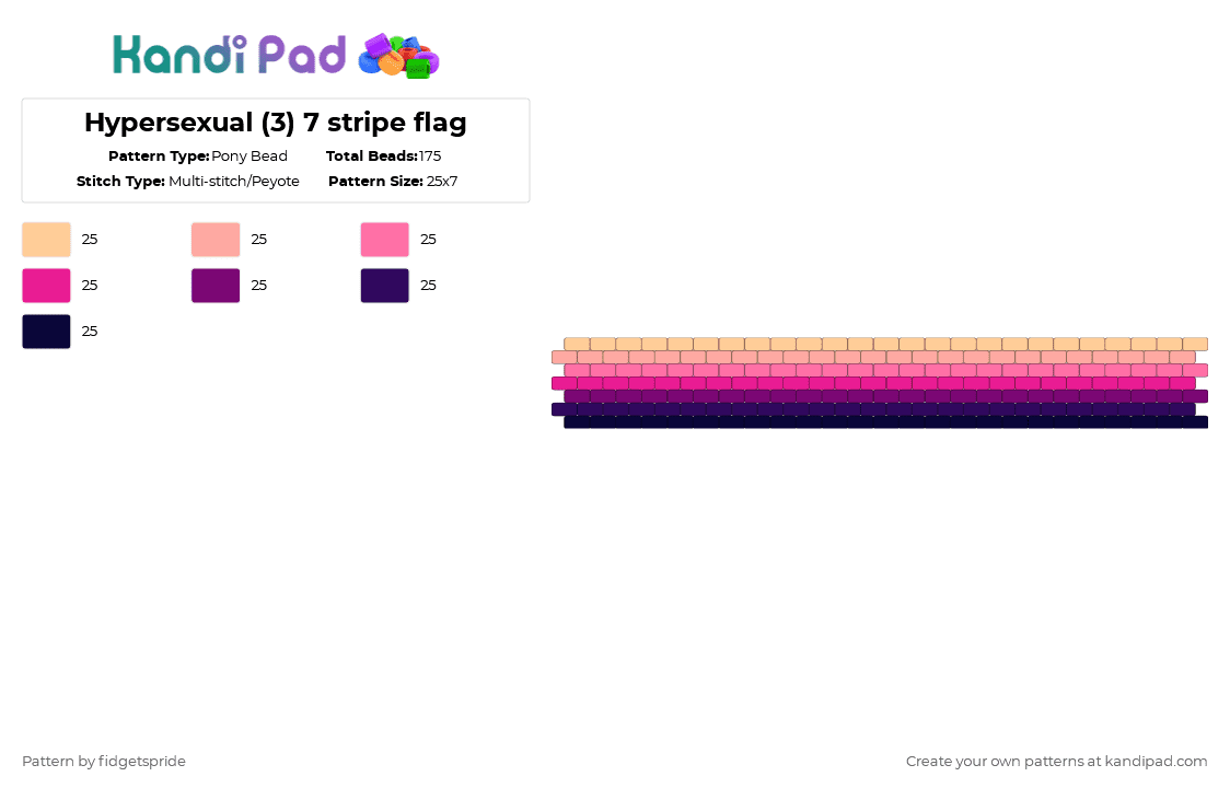 Hypersexual (3) 7 stripe flag - Pony Bead Pattern by fidgetspride on Kandi Pad - beige,pink,pride,pride flags,hypersexual