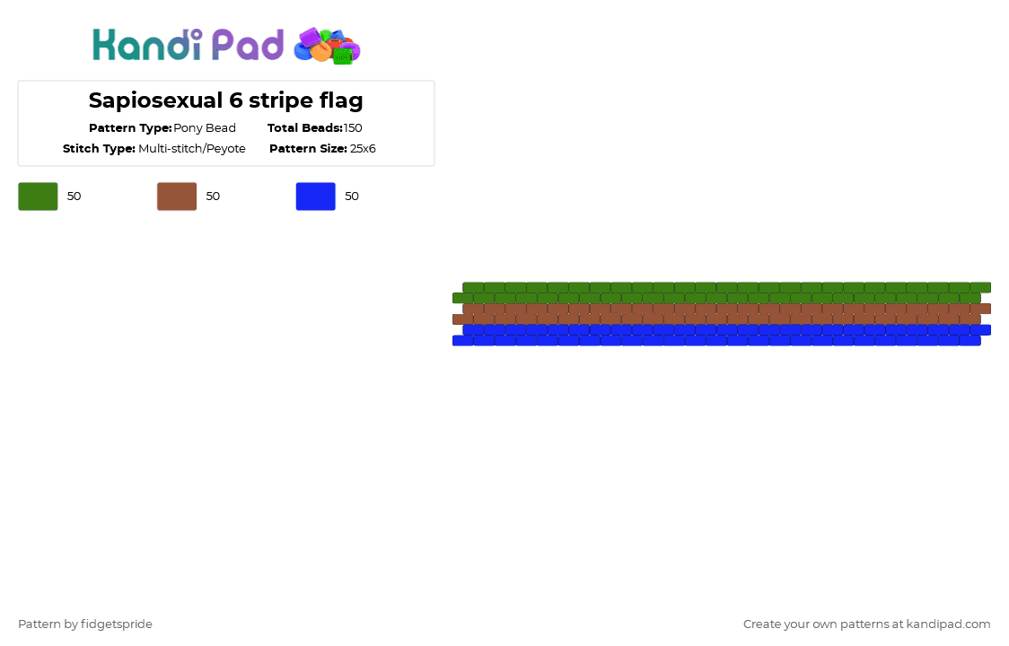 Sapiosexual 6 stripe flag - Pony Bead Pattern by fidgetspride on Kandi Pad - green,red,purple,pride,pride flag,sapiosexual,sexuality