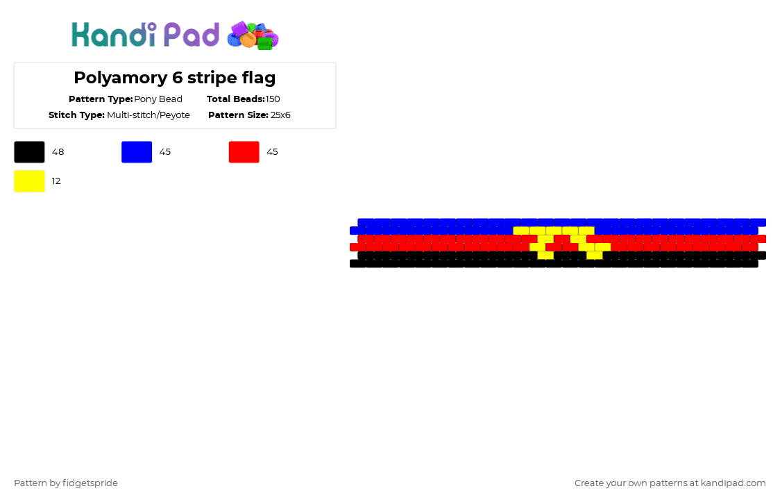 Polyamory 6 stripe flag - Pony Bead Pattern by fidgetspride on Kandi Pad - purple,red,pride,pride flag,poly,polyamorous