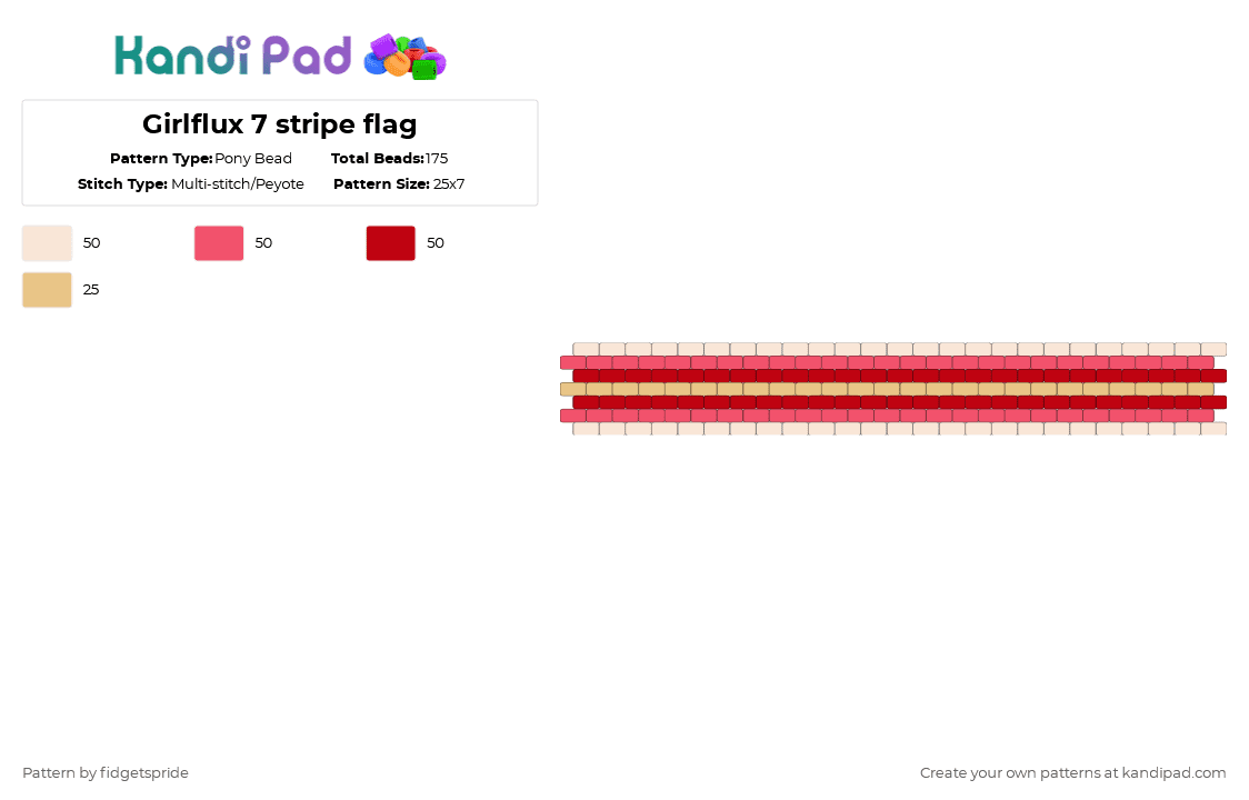 Girlflux 7 stripe flag - Pony Bead Pattern by fidgetspride on Kandi Pad - beige,red,pride,pride flag,gender,girlflux
