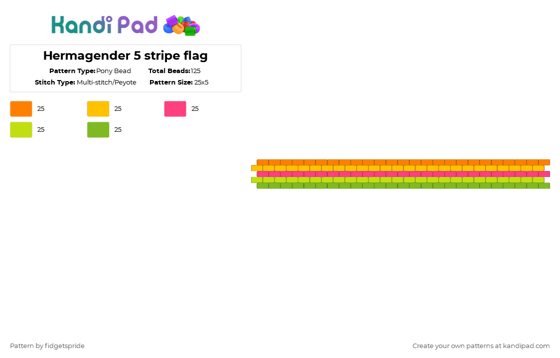 Hermagender 5 stripe flag - Pony Bead Pattern by fidgetspride on Kandi Pad - green,pride,pride flag,intersex,gender,hermagender,hermaphrodite