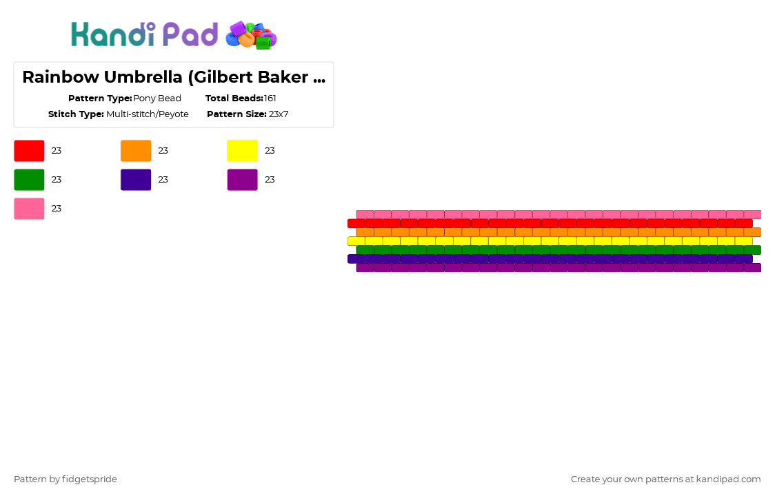 Rainbow Umbrella (Gilbert Baker style pink) 7 stripe flag - Pony Bead Pattern by fidgetspride on Kandi Pad - pink,pride,rainbow,bakers pride flag,pride flag