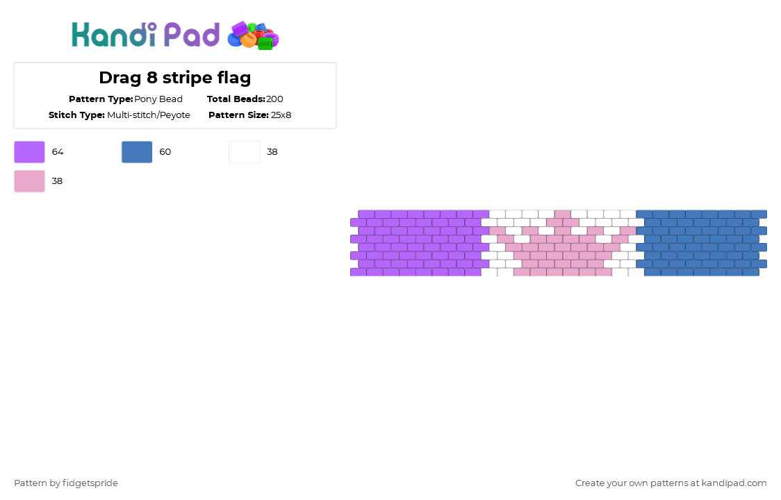 Drag 8 stripe flag - Pony Bead Pattern by fidgetspride on Kandi Pad - pink,blue,pride,pride flag,drag