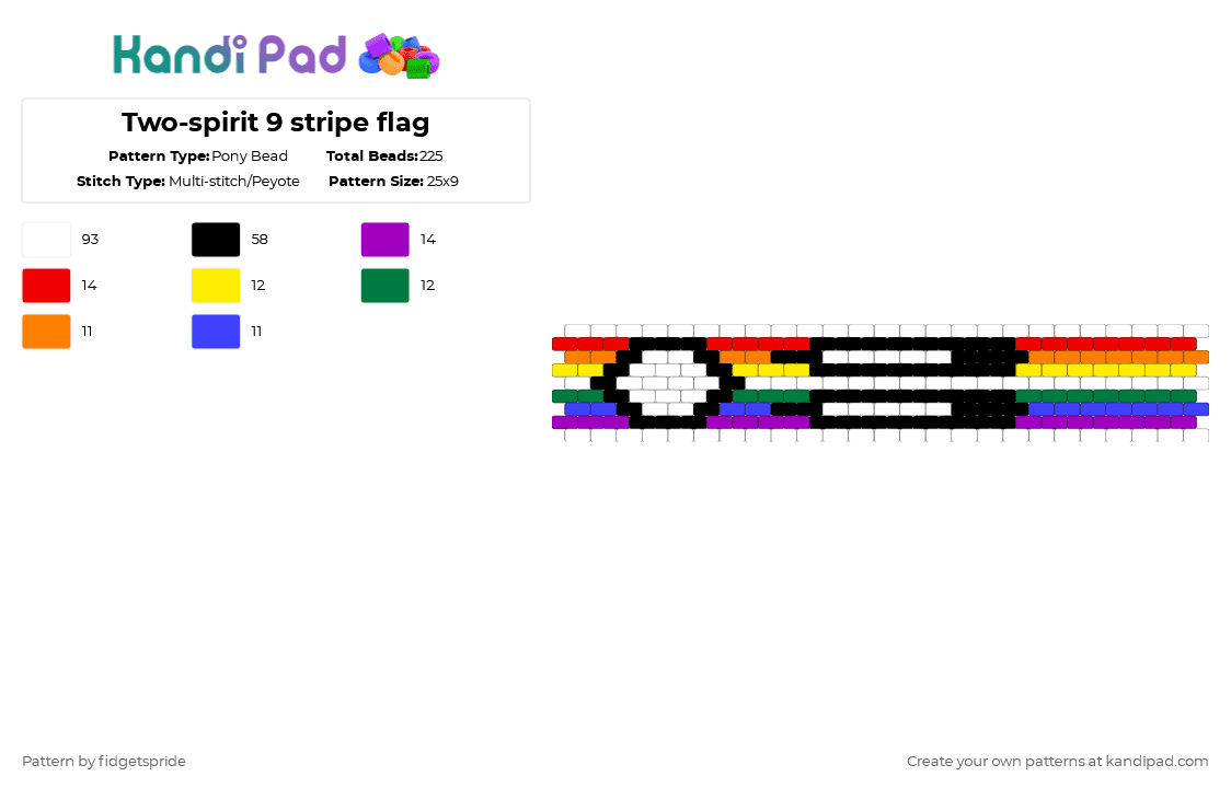 Two-spirit 9 stripe flag - Pony Bead Pattern by fidgetspride on Kandi Pad - white,red,green,colorful,two spirit,pride,rainbow