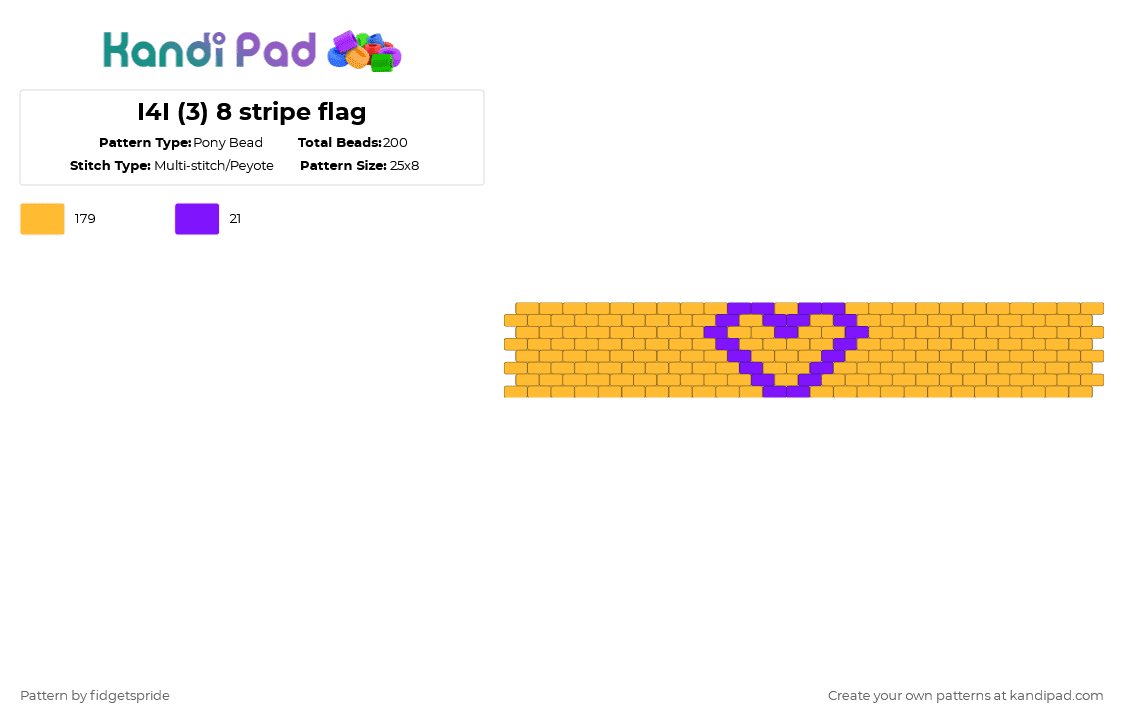 I4I (3) 8 stripe flag - Pony Bead Pattern by fidgetspride on Kandi Pad - orange,pride,pride flag,intersex,i4i,ili