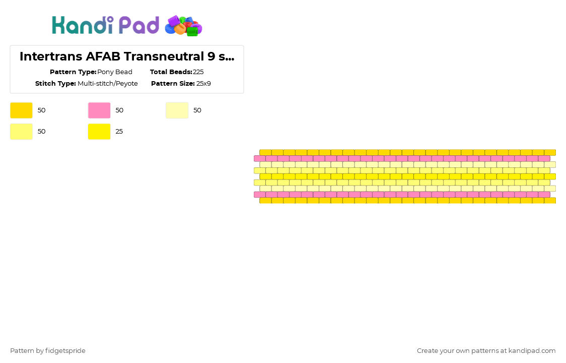 Intertrans AFAB Transneutral 9 stripe flag - Pony Bead Pattern by fidgetspride on Kandi Pad - yellow,pride,pride flag,intersex,trans,intertrans,transneutral,afab