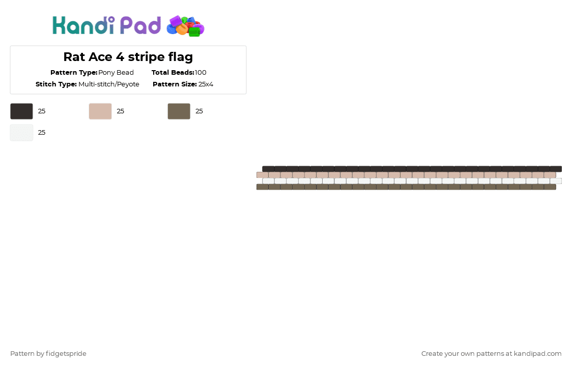 Rat Ace 4 stripe flag - Pony Bead Pattern by fidgetspride on Kandi Pad - beige,tan,pride,pride flag,ace,rat,asexual,rat ace