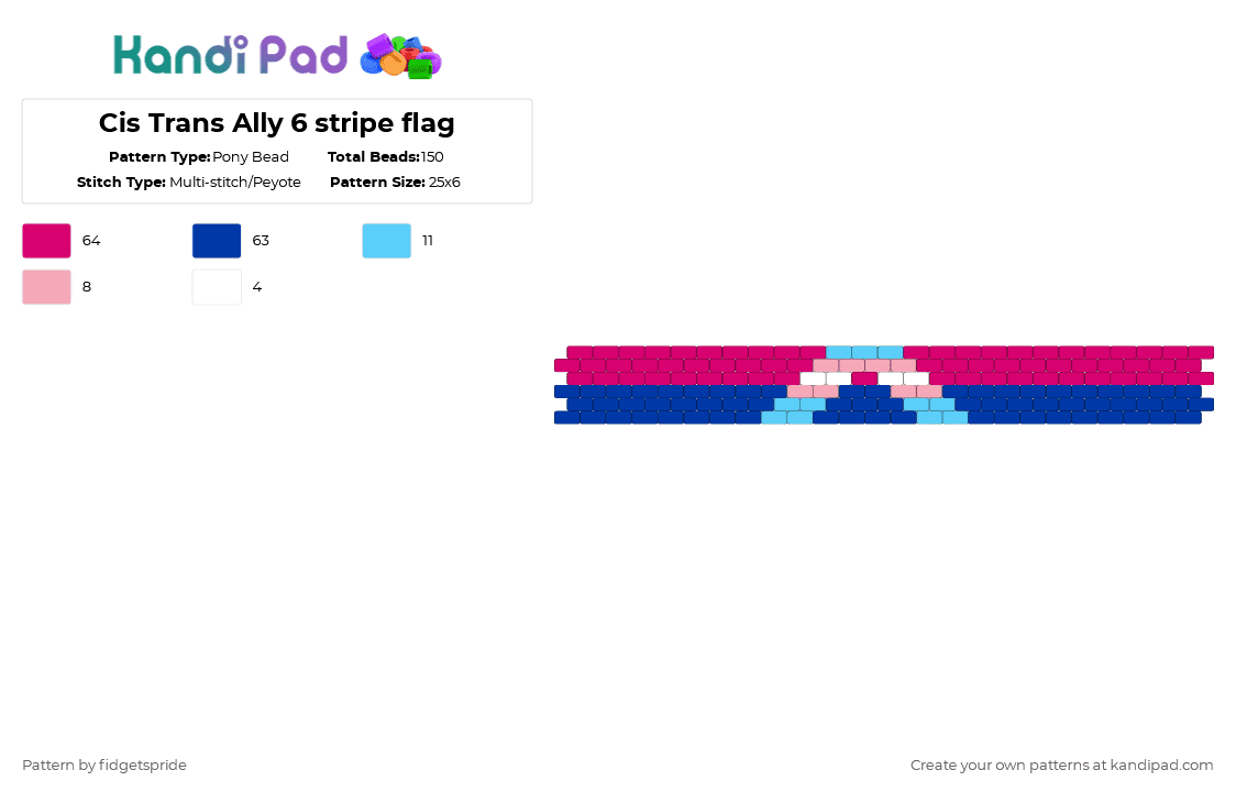 Cis Trans Ally 6 stripe flag - Pony Bead Pattern by fidgetspride on Kandi Pad - pink,blue,pride,pride flag,ally,trans,trans ally,cis