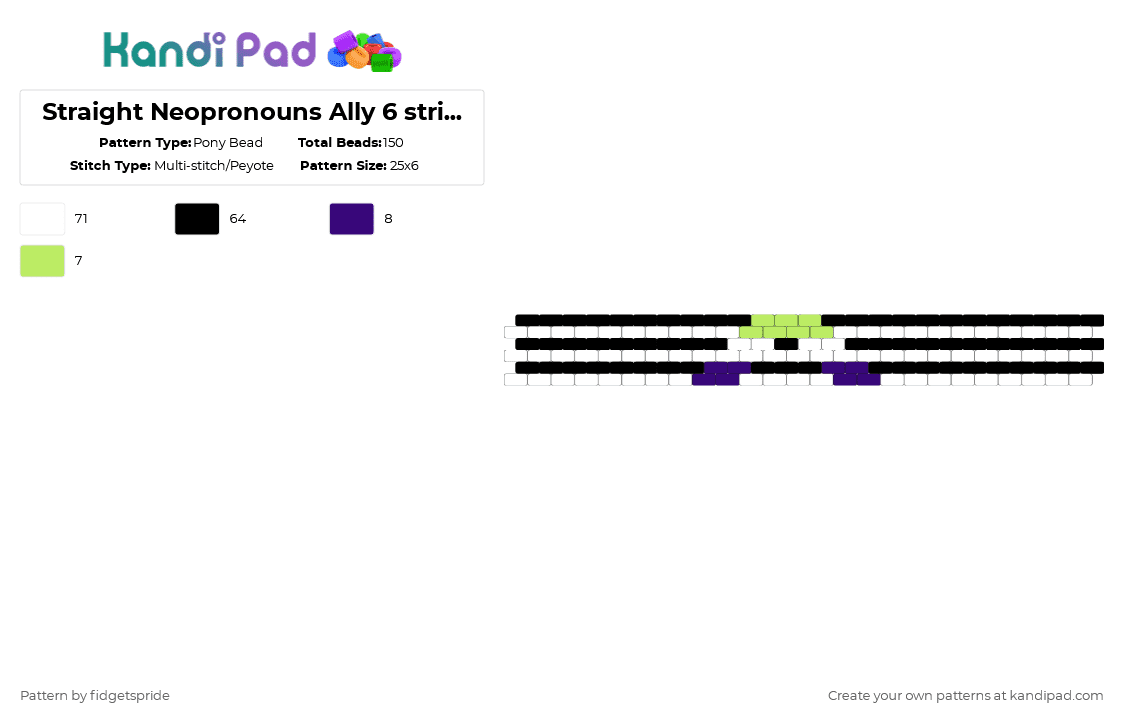 Straight Neopronouns Ally 6 stripe flag - Pony Bead Pattern by fidgetspride on Kandi Pad - white,green,purple,pride,pride flag,straight,ally,neopronouns