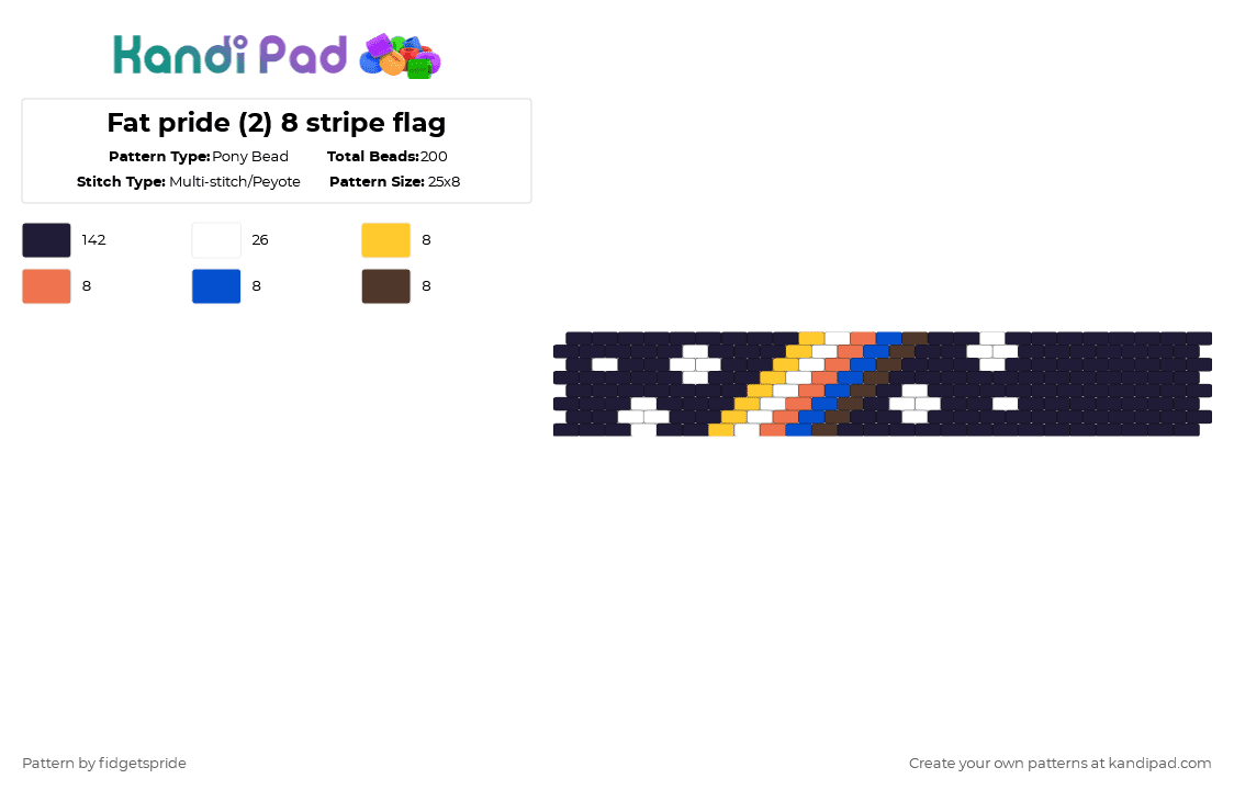 Fat pride (2) 8 stripe flag - Pony Bead Pattern by fidgetspride on Kandi Pad - black,orange,brown,colorful,disability,pride flag,pride,fat,fat pride