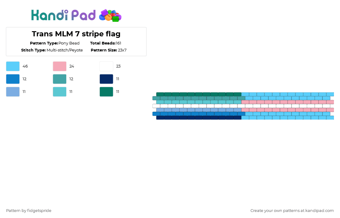 Trans MLM 7 stripe flag - Pony Bead Pattern by fidgetspride on Kandi Pad - light blue,pride,pride flag,gay,trans,transgender