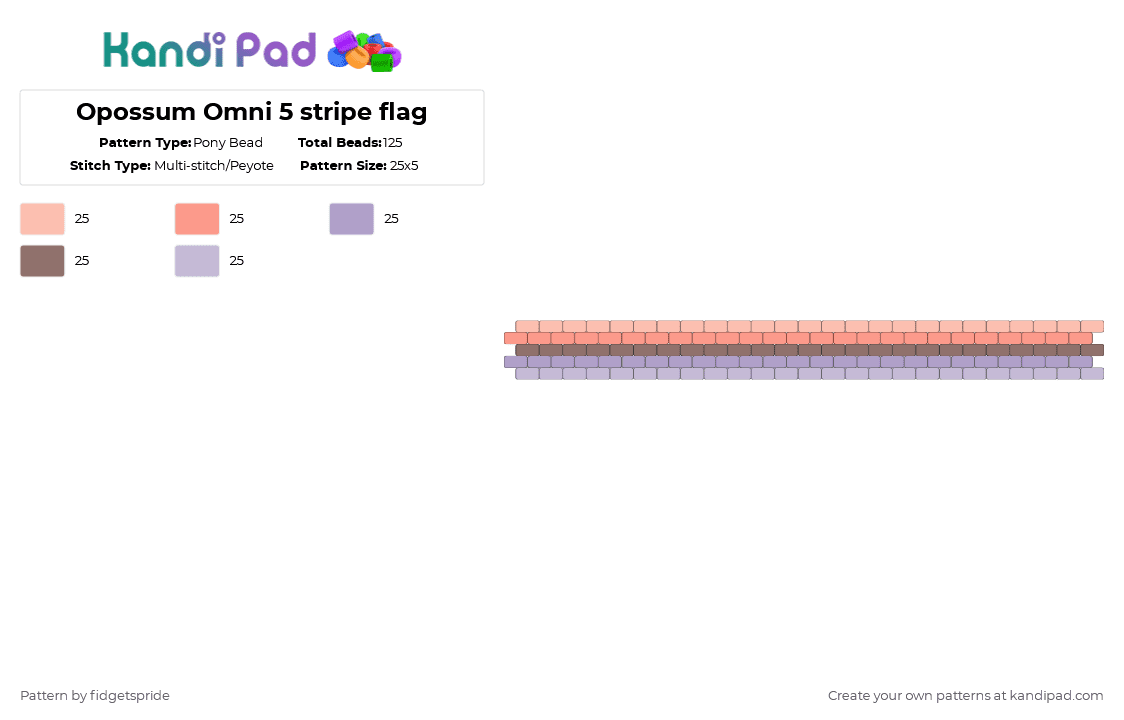 Opossum Omni 5 stripe flag - Pony Bead Pattern by fidgetspride on Kandi Pad - pink,pride,pride flag,opossum,omni,opossum omni