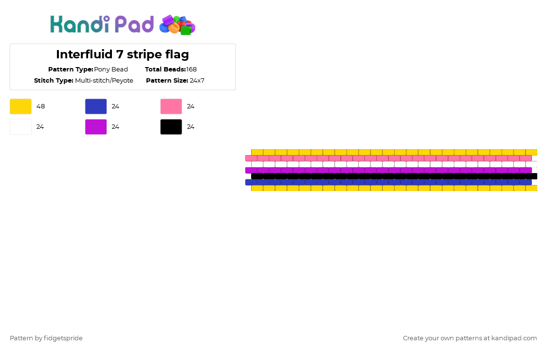 Interfluid 7 stripe flag - Pony Bead Pattern by fidgetspride on Kandi Pad - yellow,pink,pride,pride flag,intersex,genderfluid,interfluid