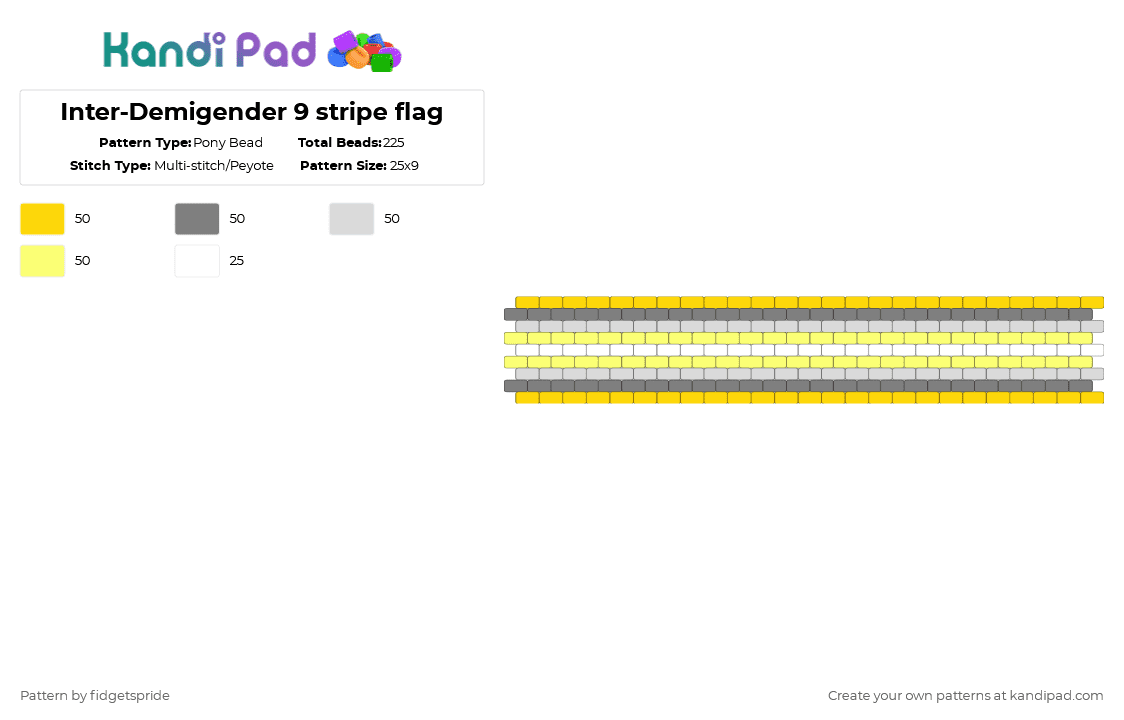 Inter-Demigender 9 stripe flag - Pony Bead Pattern by fidgetspride on Kandi Pad - yellow,gray,pride,pride flag,intersex,demi,demigender