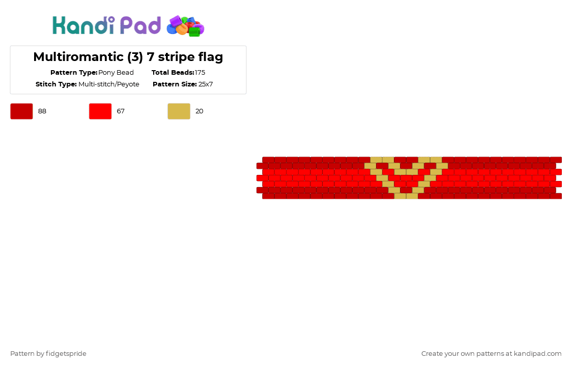 Multiromantic (3) 7 stripe flag - Pony Bead Pattern by fidgetspride on Kandi Pad - red,pride,pride flag,multiromantic