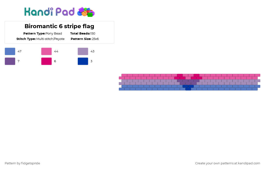 Biromantic 6 stripe flag - Pony Bead Pattern by fidgetspride on Kandi Pad - pink,blue,pride,pride flag,bi,birom,biromantic