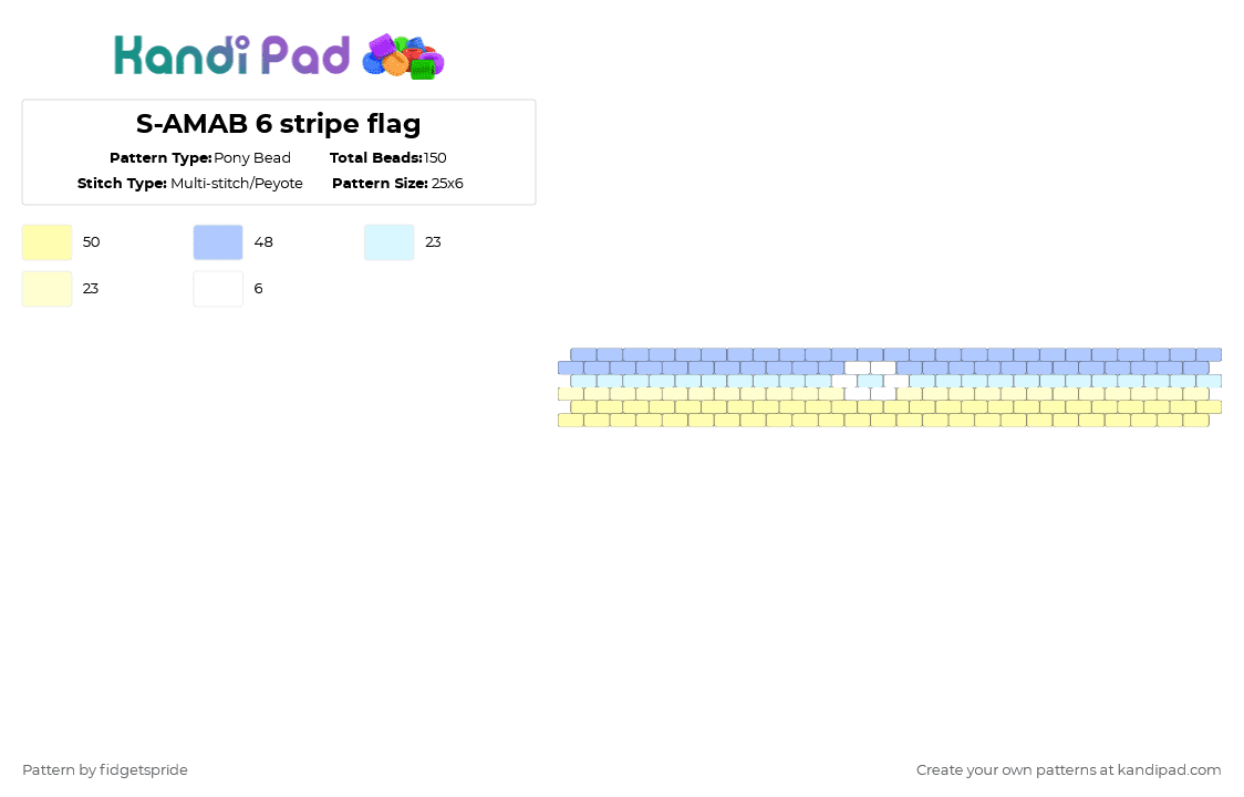 S-AMAB 6 stripe flag - Pony Bead Pattern by fidgetspride on Kandi Pad - light blue,yellow,pride,pride flag,intersex,gender,amab,samab