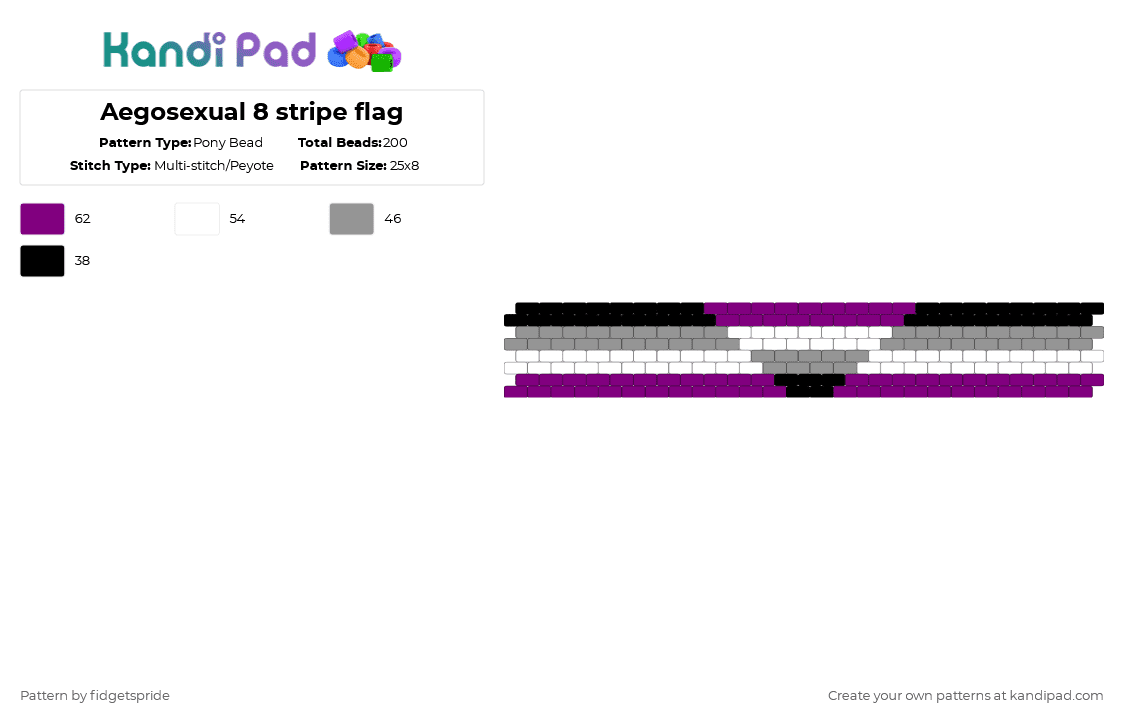 Aegosexual 8 stripe flag - Pony Bead Pattern by fidgetspride on Kandi Pad - pink,gray,pride,pride flag,aego,aegosexual