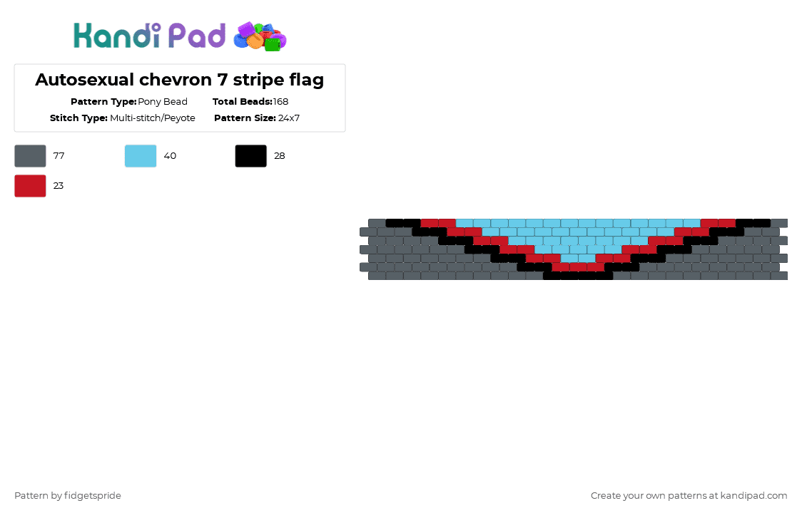 Autosexual chevron 7 stripe flag - Pony Bead Pattern by fidgetspride on Kandi Pad - gray,pride,pride flag,sexuality,auto,autosexual
