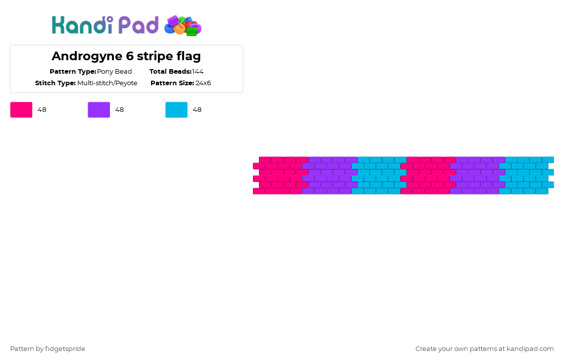 Androgyne 6 stripe flag - Pony Bead Pattern by fidgetspride on Kandi Pad - pink,purple,light blue,pride,pride flag,gender,androgyne
