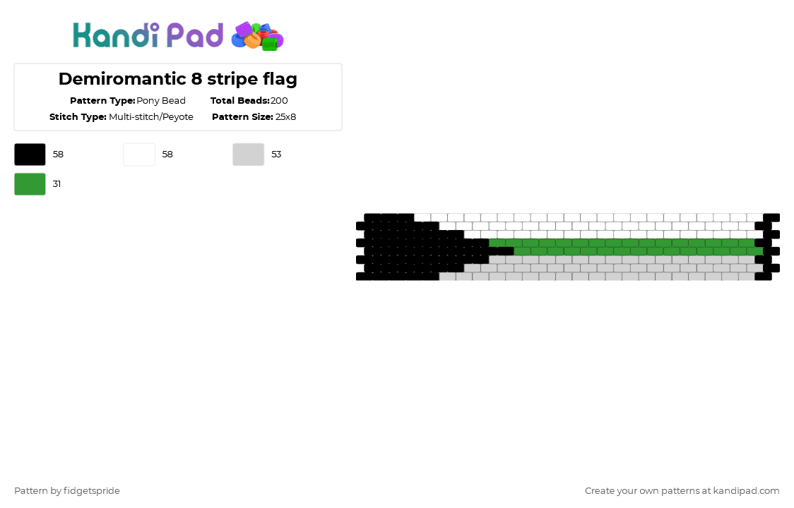 Demiromantic 8 stripe flag - Pony Bead Pattern by fidgetspride on Kandi Pad - white,pride,pride flag,demi,demiromantic