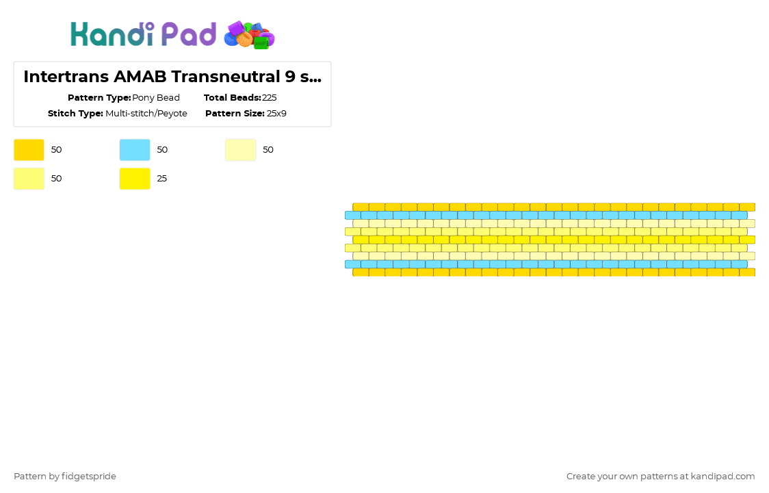 Intertrans AMAB Transneutral 9 stripe flag - Pony Bead Pattern by fidgetspride on Kandi Pad - yellow,pride,pride flag,intersex,trans,intertrans,transneutral,amab