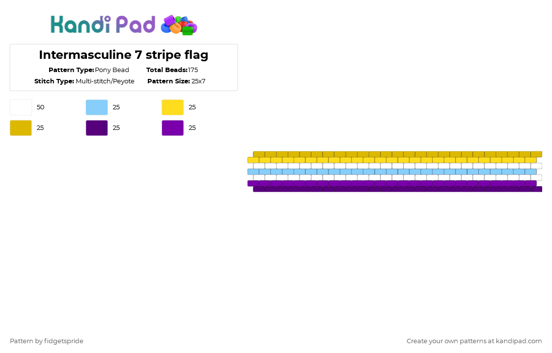Intermasculine 7 stripe flag - Pony Bead Pattern by fidgetspride on Kandi Pad - yellow,purple,pride,pride flag,gender,intersex,intermasculine